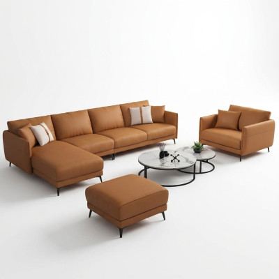 Canapé d'angle + Fauteuil Canapé en cuir Canapé Paysage de vie Suite Design Moderne Siège de Canapé