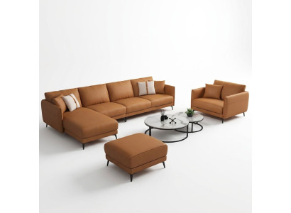 Canapé d'angle + Fauteuil Canapé en cuir Canapé Paysage de vie Suite Design Moderne Siège de Canapé