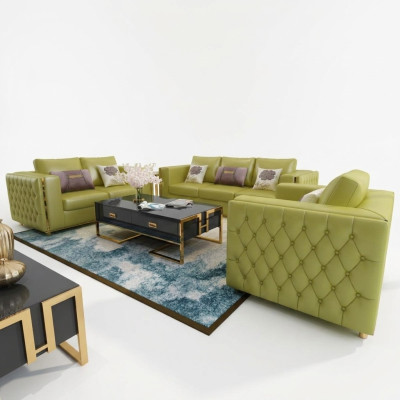 Ensemble de canapés en cuir 3+2+1 places, Chesterfield