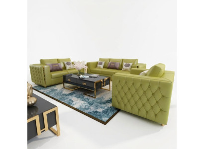 Ensemble de canapés en cuir 3+2+1 places, Chesterfield