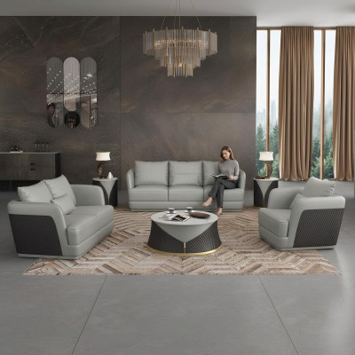 Canapé design trois places en cuir, canapé rembourré, canapé moderne relaxant trois places.