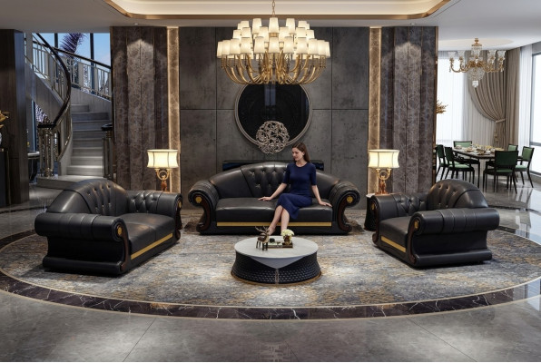 Canapé Chesterfield classique en cuir pour trois personnes