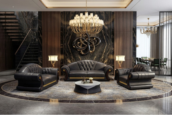 Canapé Chesterfield classique en cuir pour trois personnes