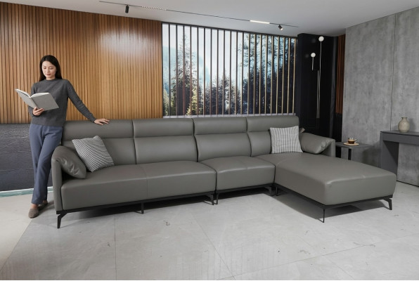 Canapé d'angle en forme de L Canapé Living Paysage Canapé Canapé rembourré Suite d'angle Canapé en cuir gris