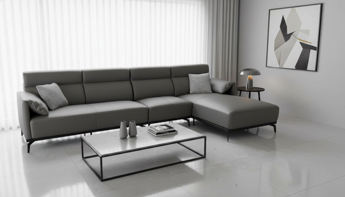 Canapé d'angle en forme de L Canapé Living Paysage Canapé Canapé rembourré Suite d'angle Canapé en cuir gris
