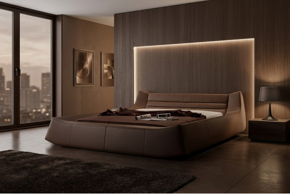 Revêtement de lit Design Luxe Lits Doubles d'hôtel Chambre de Repos en Cuir Tissu Moderne