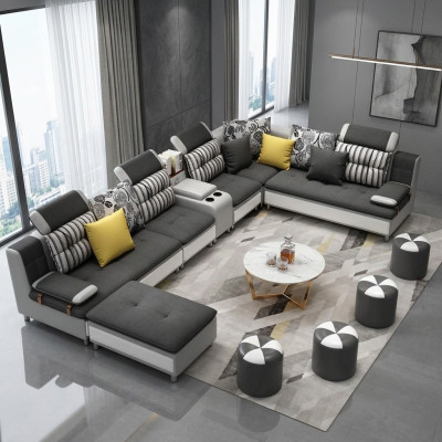 Canapé d'angle en forme de U Salon Paysage Canapé Canapé Suite Rembourrage Tissu Canapés Cuir neuf