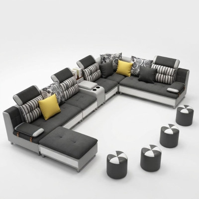 Canapé d'angle en forme de U Salon Paysage Canapé Canapé Suite Rembourrage Tissu Canapés Cuir neuf