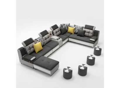 Canapé d'angle en forme de U Salon Paysage Canapé Canapé Suite Rembourrage Tissu Canapés Cuir neuf