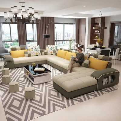Ecksofa Ecksofa U-Form Wohnlandschaft Sofa Couch Suite Polster Stoffsofas Leder.