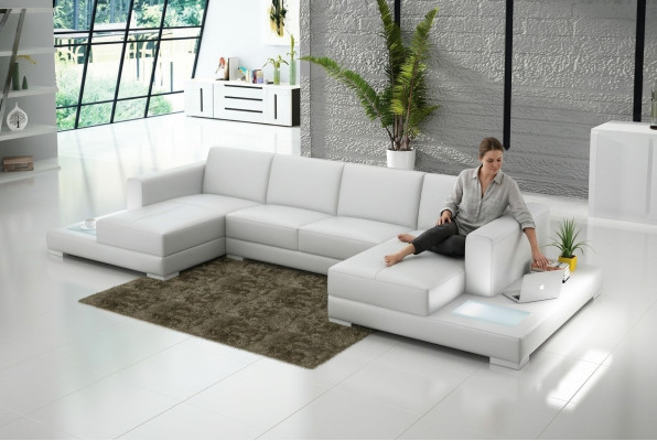 Coin Canapé U-forme Paysage de vie Canapé Canapé Rembourrage Suite Canapés en tissu En cuir