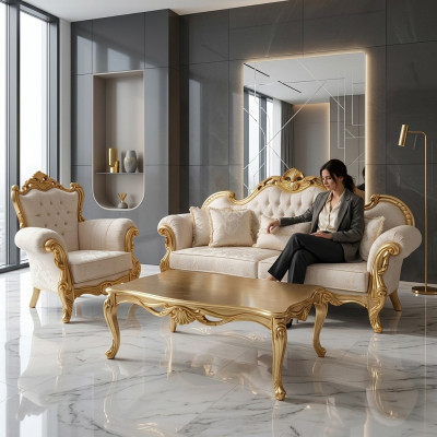 Ensemble de canapé 3+3+1+1 Fauteuil de relaxation classique Chesterfield de style baroque 4 pièces