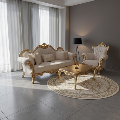 Ensemble de canapé 3+3+1+1 Fauteuil de relaxation classique Chesterfield de style baroque 4 pièces