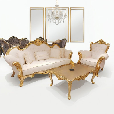 Ensemble de canapé 3+3+1+1 Fauteuil de relaxation classique Chesterfield de style baroque 4 pièces