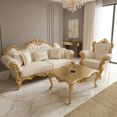 Ensemble de canapés 3+3+1 places Chesterfield Style Baroque Suite Set 3 pièces. canapé