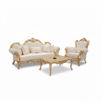 Ensemble de canapés 3+3+1 places Chesterfield Style Baroque Suite Set 3 pièces. canapé