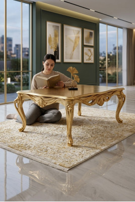 Table basse Tables Chesterfield Table Design Meubles de luxe en bois doré Salon neuf