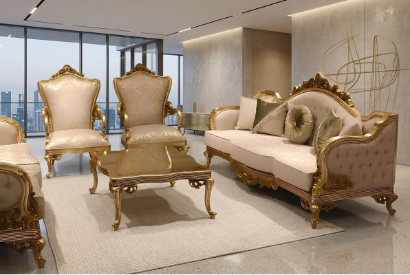 Ensemble de canapé classique 3 places 1 Ensemble de canapé fauteuil en bois Textile Complet nouveau