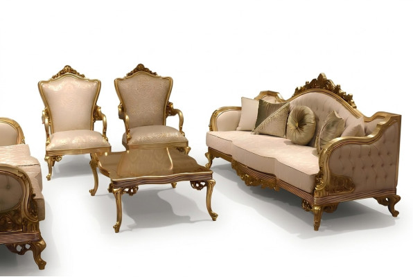 Ensemble de canapé classique 3 places 1 Ensemble de canapé fauteuil en bois Textile Complet nouveau
