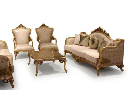 Ensemble de canapé classique 3 places 1 Ensemble de canapé fauteuil en bois Textile Complet nouveau