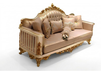 Ensemble de canapé 3 places en textile avec fauteuil assorti en bois de style Chesterfield