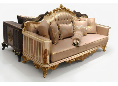Ensemble de canapé Chesterfield 3+1+1 avec fauteuil complet en textile doré.