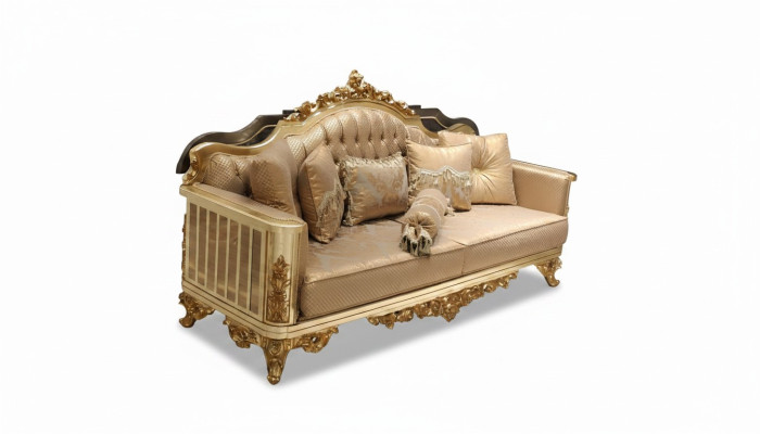 Canapé de luxe 3 places Canapé en textile Design doré Mobilier 3 places Chesterfield Neuf Rembourrage