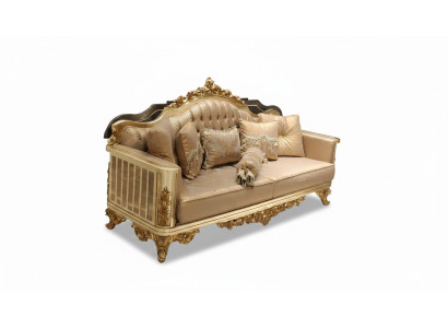 Canapé de luxe 3 places Canapé en textile Design doré Mobilier 3 places Chesterfield Neuf Rembourrage