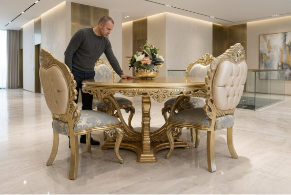 Salle à manger Set 4 Chaises Ensemble Salle à manger Designer Chaise en bois Suite Table ronde nouveau