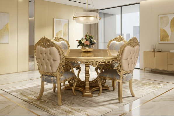 Salle à manger Set 4 Chaises Ensemble Salle à manger Designer Chaise en bois Suite Table ronde nouveau