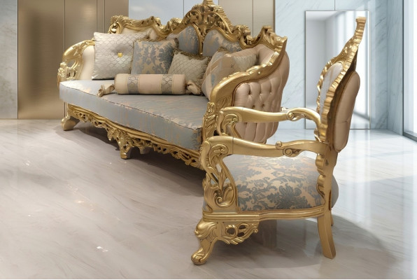 Canapé Chesterfield 3 places en tissu classique et bois nouveau