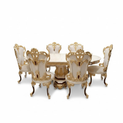 Ensemble de salle à manger de luxe Table à manger 4x chaises Chaise en bois Ensemble de salle à manger en textile Suite nouvelle