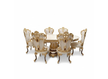 Ensemble de salle à manger de luxe Table à manger 4x chaises Chaise en bois Ensemble de salle à manger en textile Suite nouvelle
