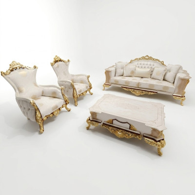 Ensemble de canapés 311 + Table basse en bois Salon de luxe Canapé Chesterfield Tissu neuf