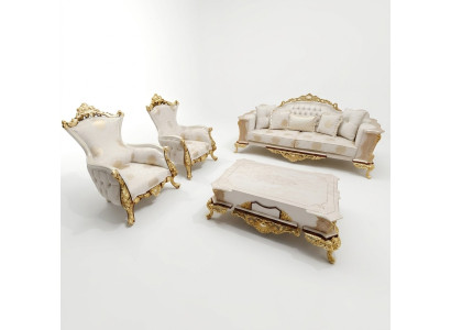 Ensemble de canapés 311 + Table basse en bois Salon de luxe Canapé Chesterfield Tissu neuf