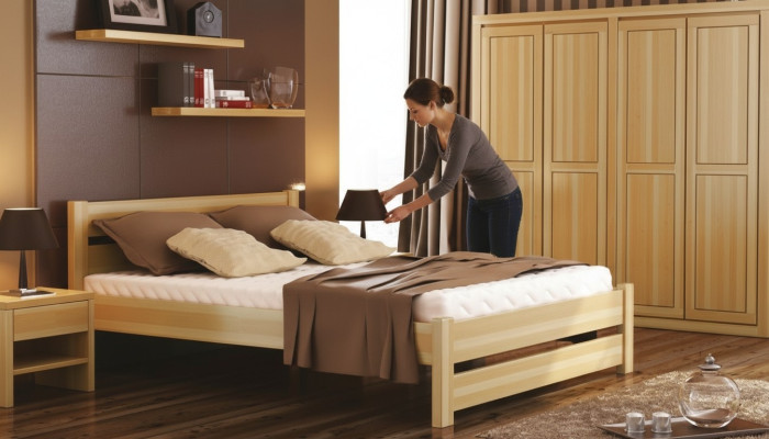 Chambre 3 pièces. Ensemble Lit Tables de chevet 2x Lits Véritable bois Bois massif