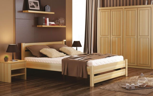 Chambre 3 pièces. Ensemble Lit Tables de chevet 2x Lits Véritable bois Bois massif