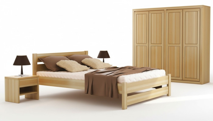 Chambre 3 pièces. Ensemble Lit Tables de chevet 2x Lits Véritable bois Bois massif