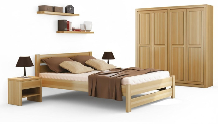 Ensemble de chambre à coucher complet 5 pièces. Lit Véritable Tables de chevet en bois massif Mobilier neuf