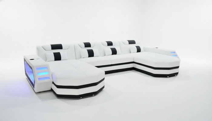 Canapé en cuir Canapé Moderne Tapisserie en cuir Paysage de vie Design Canapé d'angle Canapé Blanc