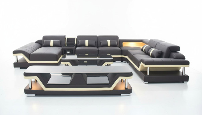 Design moderne Canapé d'angle Canapé rembourré Canapé Coffret TV Table basse en cuir