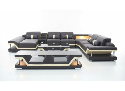 Design moderne Canapé d'angle Canapé rembourré Canapé Coffret TV Table basse en cuir