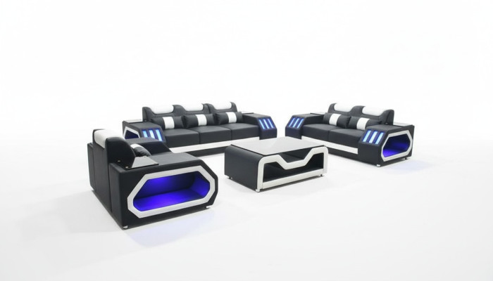 Ensemble de canapés Set de canapé 3+2+1 + Table Canapé en cuir Siège illuminé Design rembourré