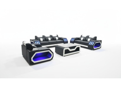 Ensemble de canapés Set de canapé 3+2+1 + Table Canapé en cuir Siège illuminé Design rembourré