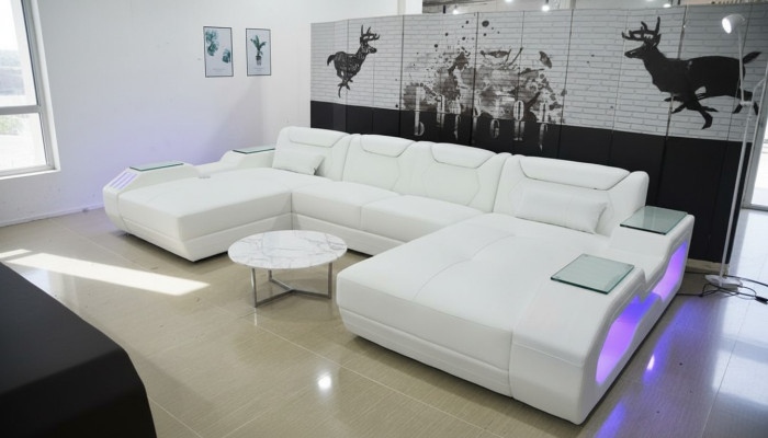Canapé d'angle en cuir Canapé en forme de U Canapé moderne Canapé d'angle Conception de coin salon moelleux