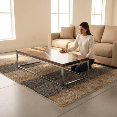 Table rivière Résine époxy Table basse Véritable bois Tables massives 120x60