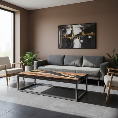 Table rivière Résine époxy Table basse Véritable bois Tables massives 120x60