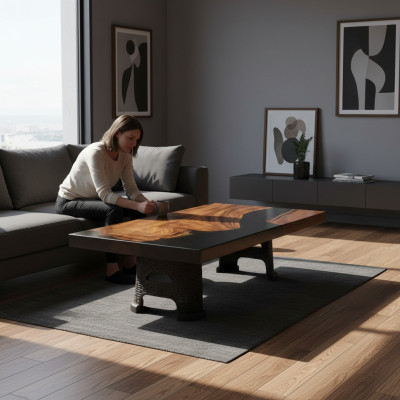 Table basse Table de rivière Tables massives Table de rivière en bois véritable 100x60