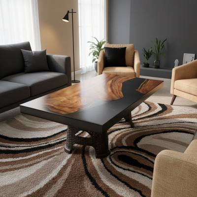 Table basse Table de rivière Tables massives Table de rivière en bois véritable 100x60