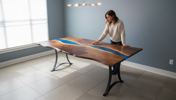 Table à manger River Table Véritable Table en Bois Massif 220x100 Tables Solides Résine époxy